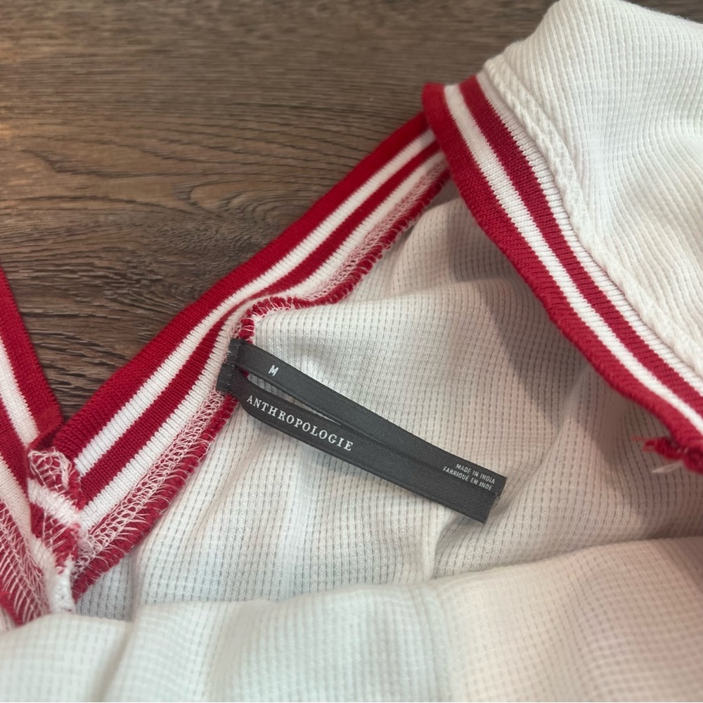 Anthropologie Waffle Knit Romper Size Medium Ivory Red Trim Lounge Casual Cozy - Picture 7 of 10
